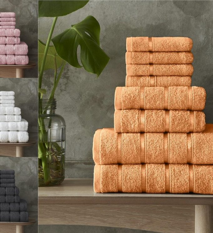8 PCs Boston Towel Bale Set 100% Cotton Satin Stripe Face Hand Bath Towel Set 